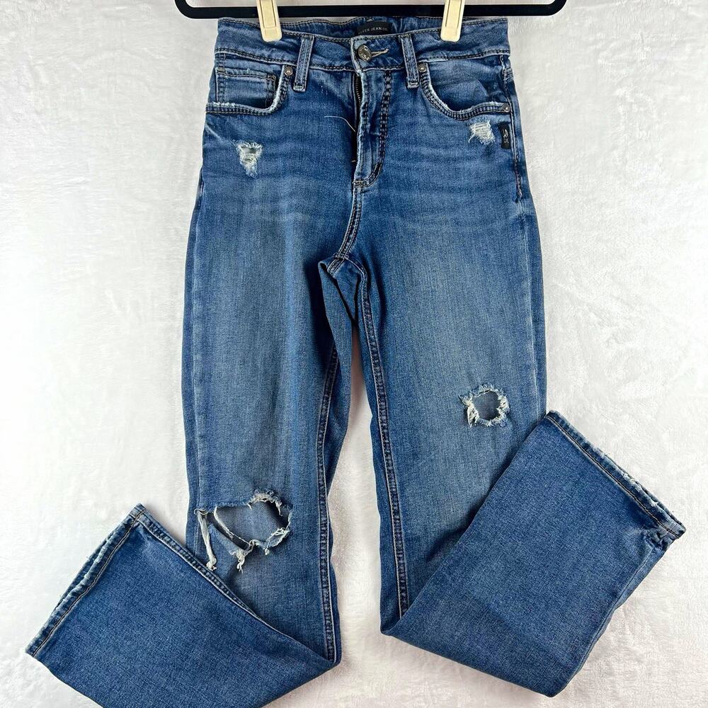 Silver Jeans Avery Slim Bootcut Women’s 26x29 Distressed Stretch Blue Jeans